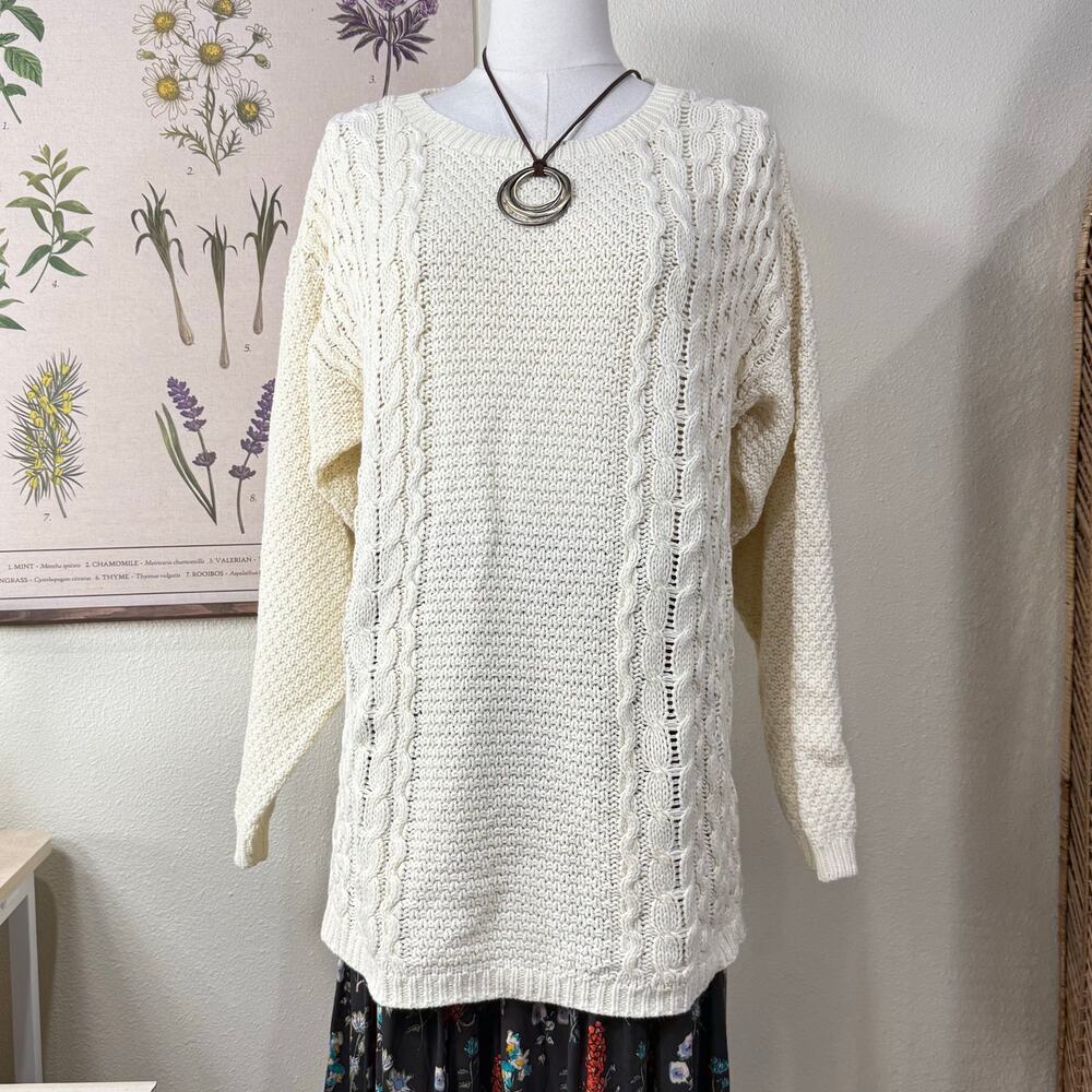 Vintage Chunky Cable Knit Sweater Coastal Cowgirl Heritage Fisherman Cottage M